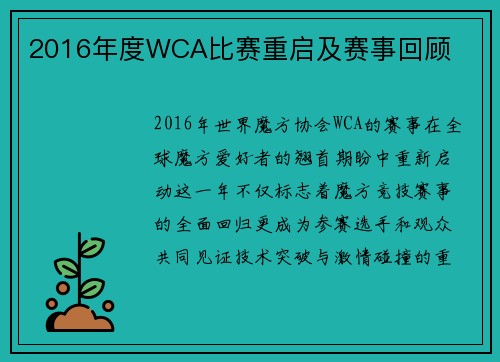 2016年度WCA比赛重启及赛事回顾