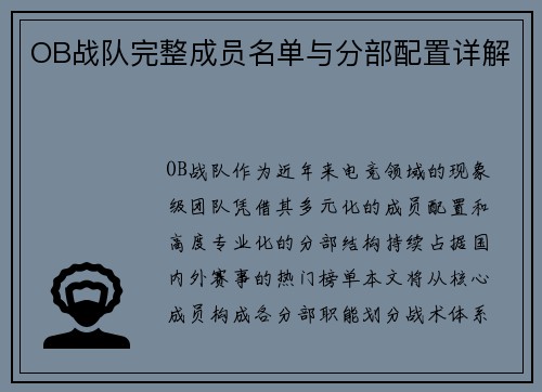 OB战队完整成员名单与分部配置详解